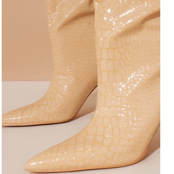 PrettyLittleThing Croc Stiletto Heeled Knee High Boots - Picture 3 of 4